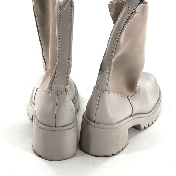 Steve Madden Hesitant Lug Mid Calf Boot 6 Bone Leather White Cream Chelsea - Picture 7 of 10